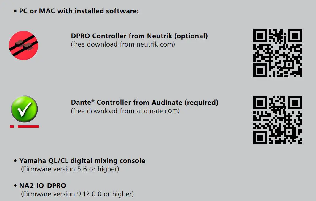 NEUTRIK NA2-IO-DPRO Yamaha CL QL Setup User Manual - SYSTEM REQUIREMENTS