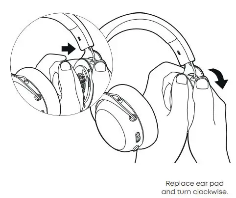 beyerdynamic MMX 100 Closed Back Gaming Headset User Manual - To attach the ear pad, place it onto the orange housing and gently turn it clockwise until it sits tight