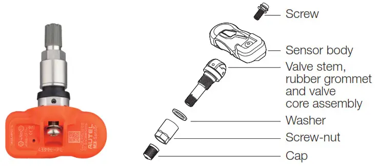 AUTEL TPS218 Programmable Universal TPMS Sensors- EXPLODED VIEW OF SENSOR