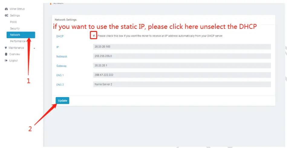 INNOSILICON T3 BTC Miner - configuration