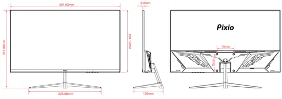 Pizio PX222 22 Inch 1080p 75Hz FHD VA Gaming Monitor- Dimension & Weight