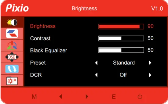 Pizio PX222 22 Inch 1080p 75Hz FHD VA Gaming Monitor- Main OSD Navigation
