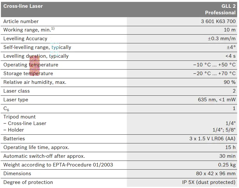 BOSCH GLL 2 Professional Self-Leveling Cross-Line Laser 8