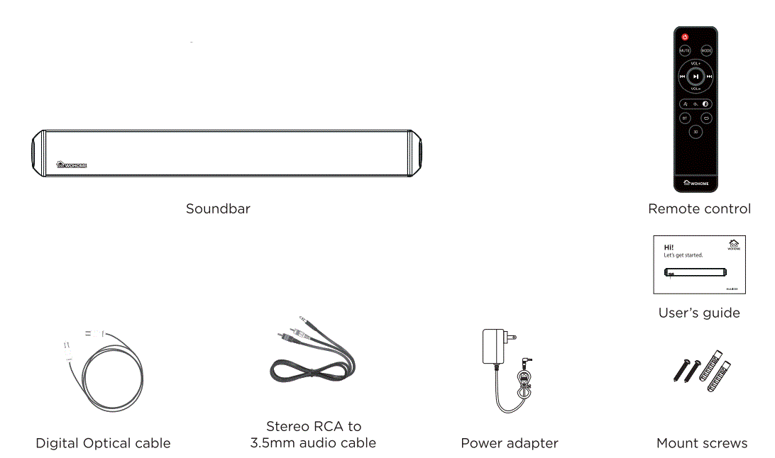 WOHOME S88 20-Inch 50W Audio Stereo Home Theater Soundbar Speaker fig 1