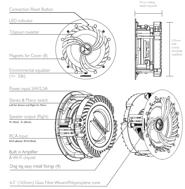 LITHEAUDIO 06610 Wi-Fi Ceiling Speaker - 3