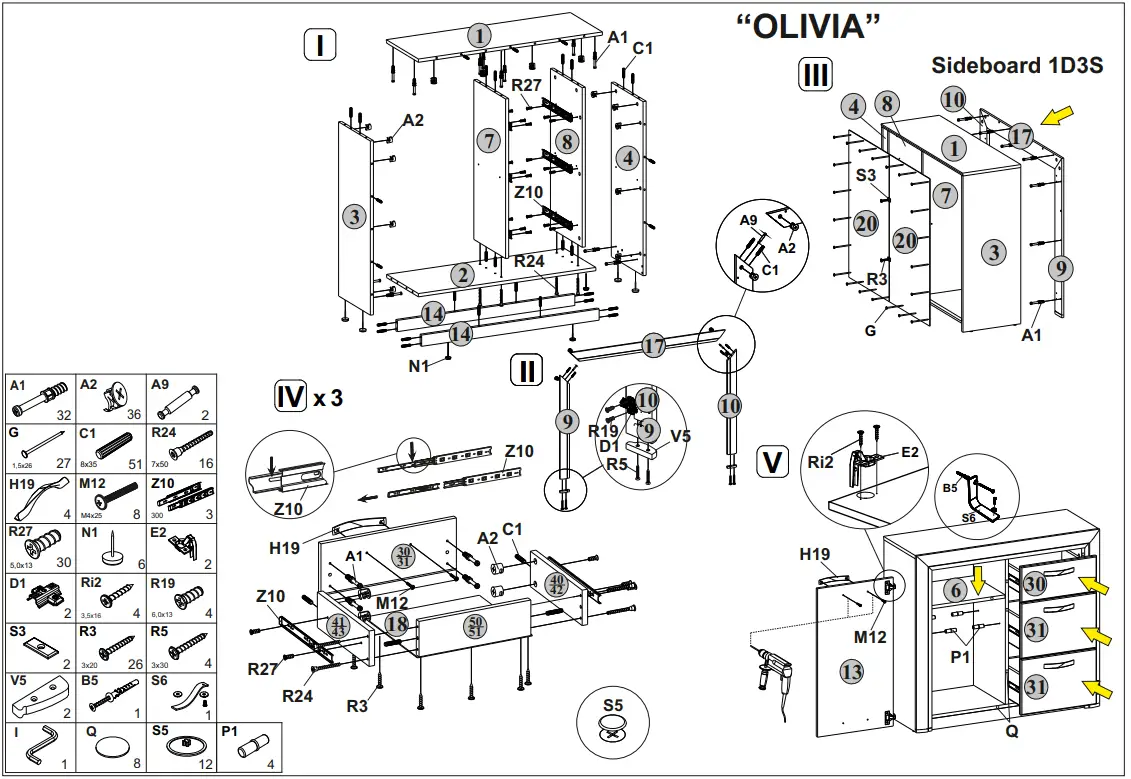 Olivia 1D3S Sideboard