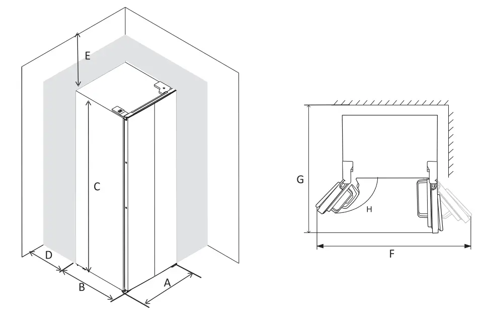 TESLA RB5210FHX Side By Side Refrigerator Freezer - Space Requirement