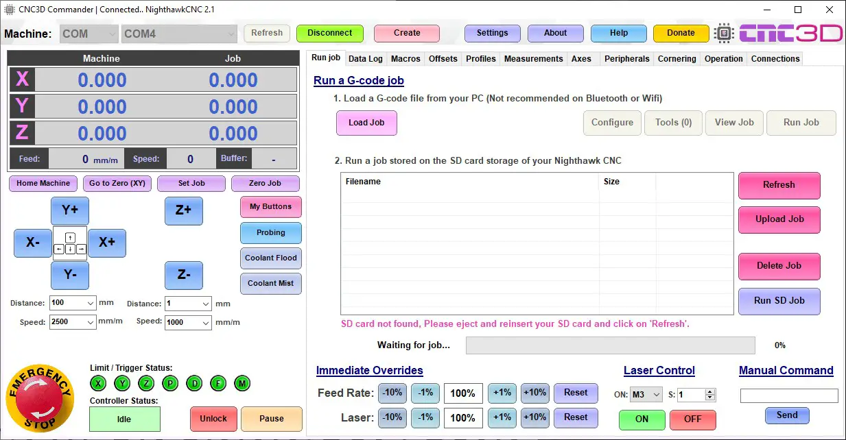 NIGHTHAWK CNC3D CNC Controller - Getting connected