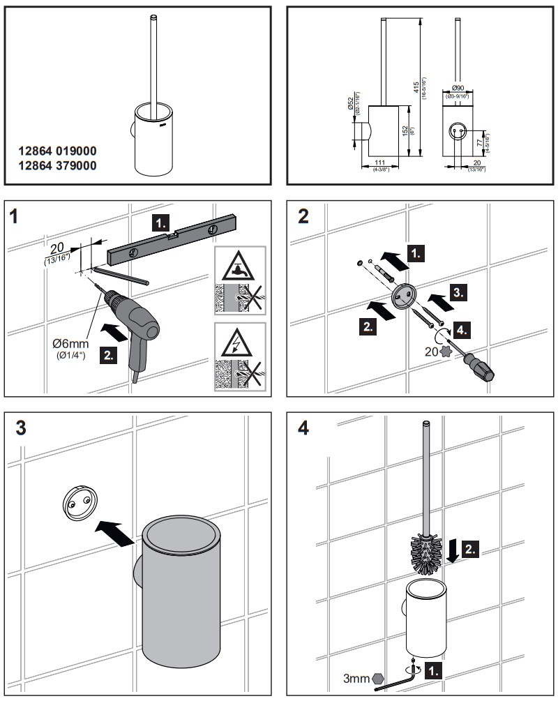 KEUCO 12864 019000 Reva Toilet Brush Set