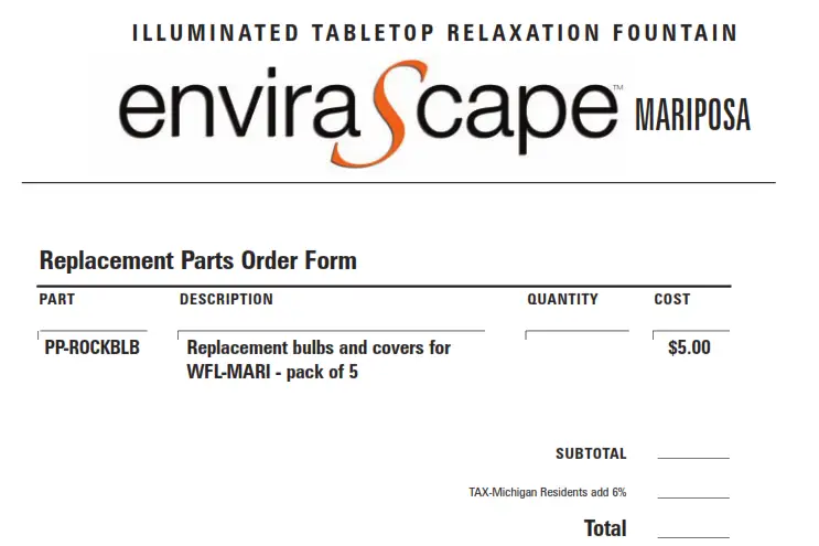 Replacement Parts Order Form