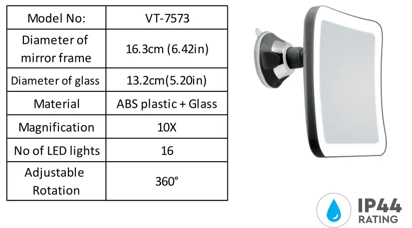 V-TAC VT-7573 LED Mirror Light - TECHNICAL DATA