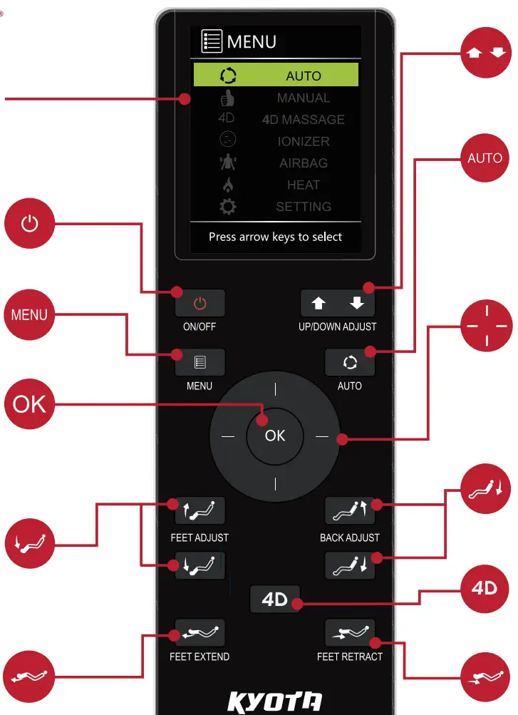 KYOTA M868 Yosei 4D Massage Chair - Use Screen 1