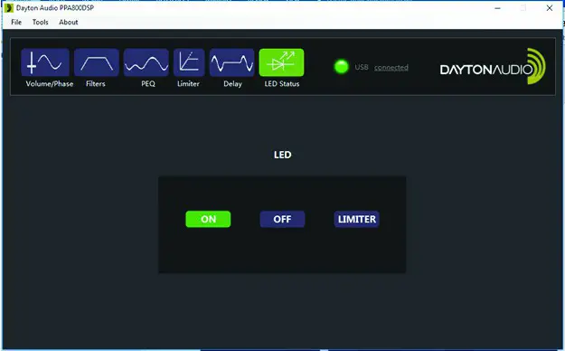 DAYTONAUDIO PPA800DSP 2 Way Plate Amplifier 80W - Software External LED Status