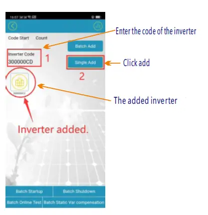 Enter the code of the inverter