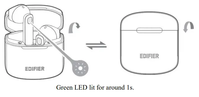 EDIFIER W200BT MINI True Wireless Earbuds Headphones - Green LED lit for around 1s.