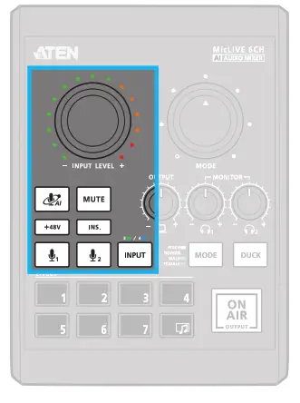ATEN UC8000 AI Audio Mixer MicLIVE 6 CH - Adjust input