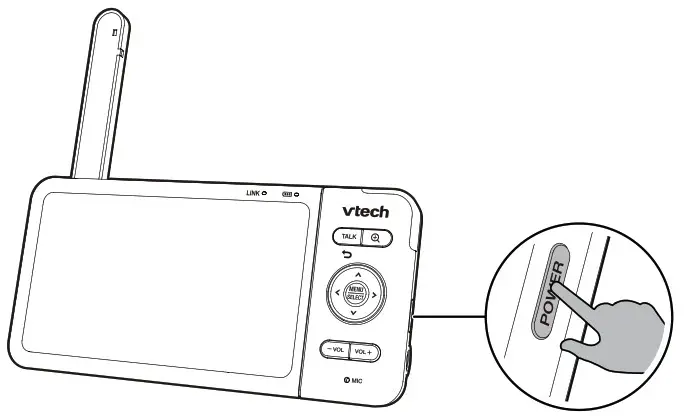 VTech VM818HD HD Video Baby Monitor - Power on or off the baby monitor 2