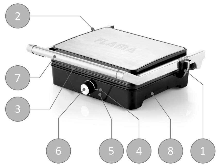 FLAMA 4521FL Stainless Steel 2000W Contact Grill - 1