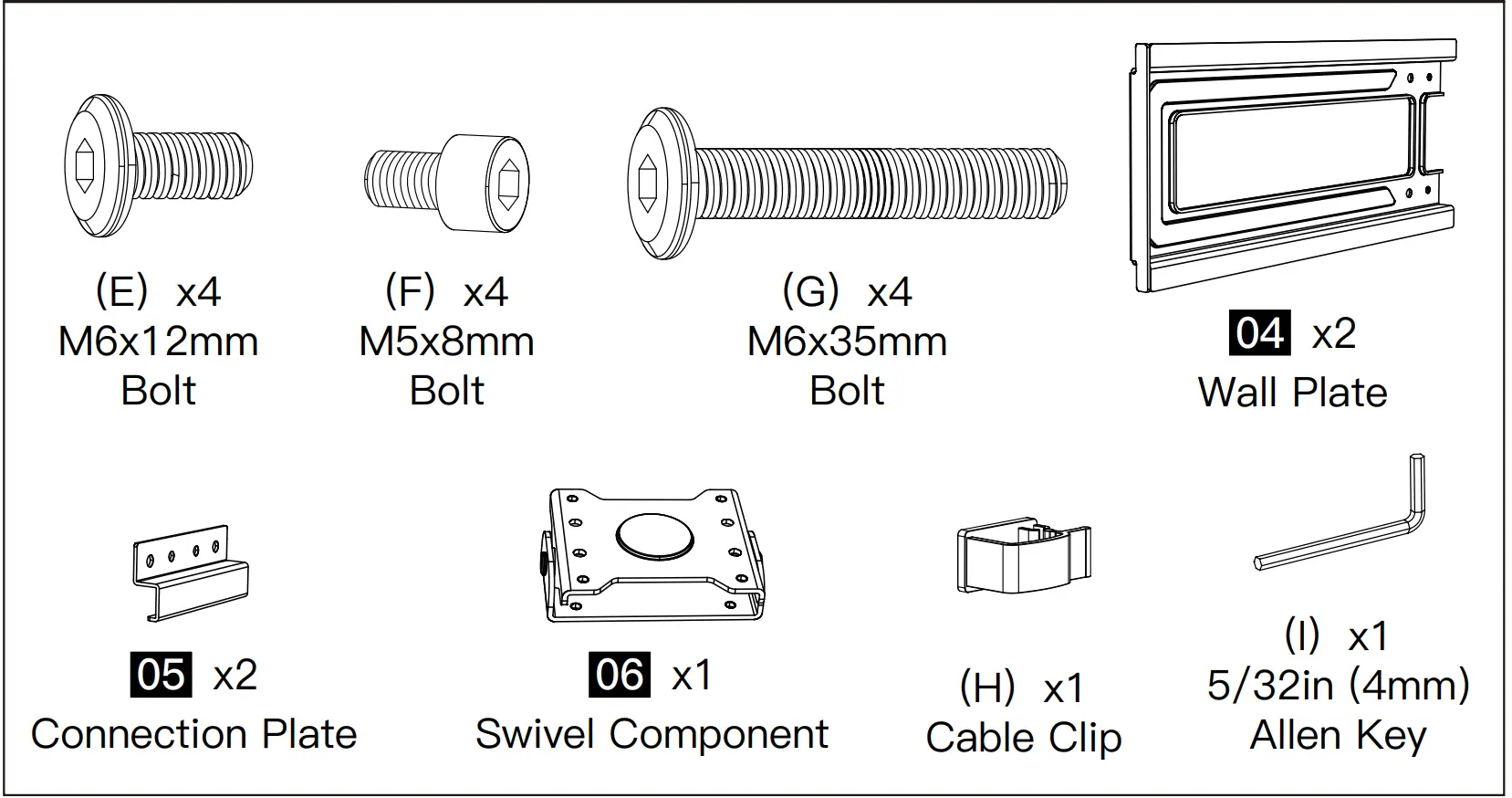Supplied Parts and Hardware for Step 3