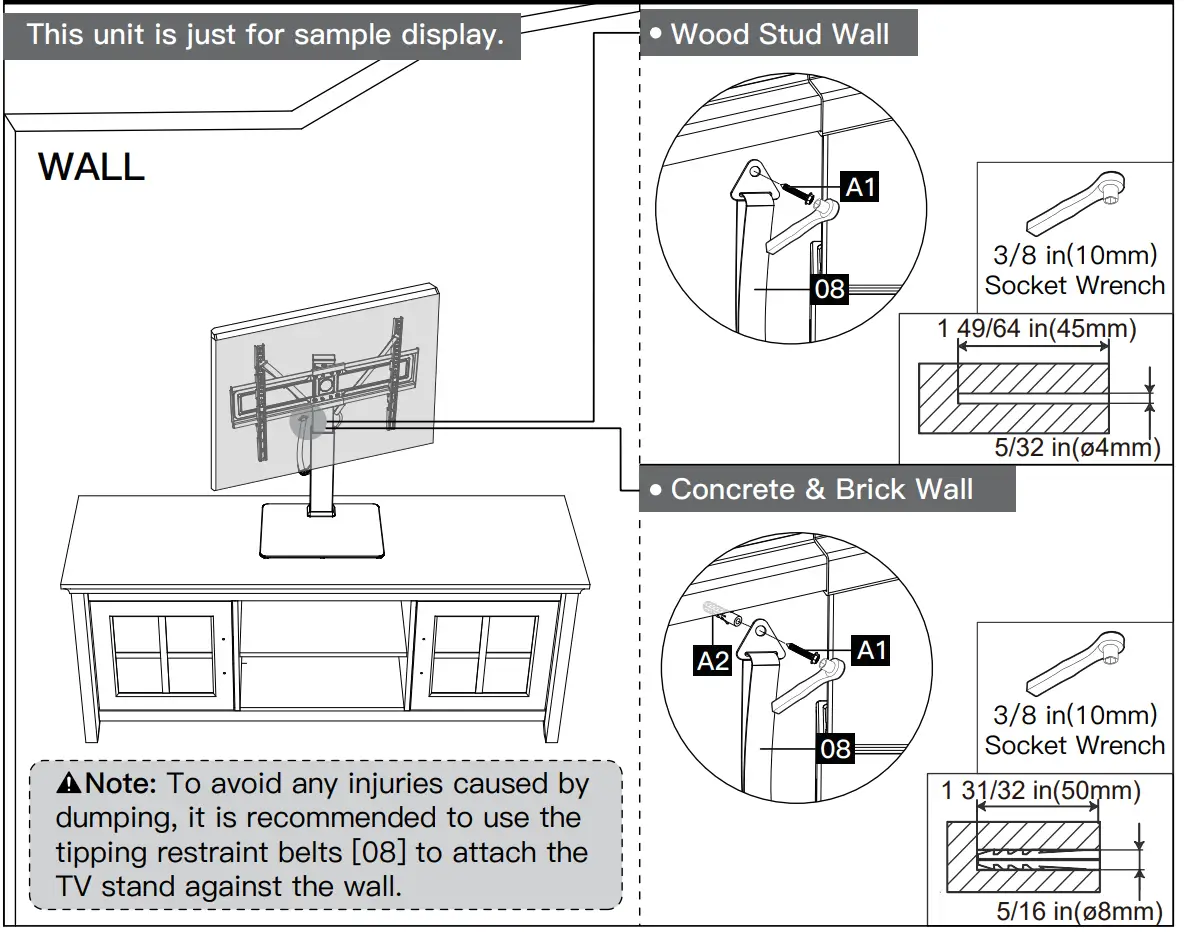 Step 7 Secure the Safety Rope with TV Stand against Wall (Optional)