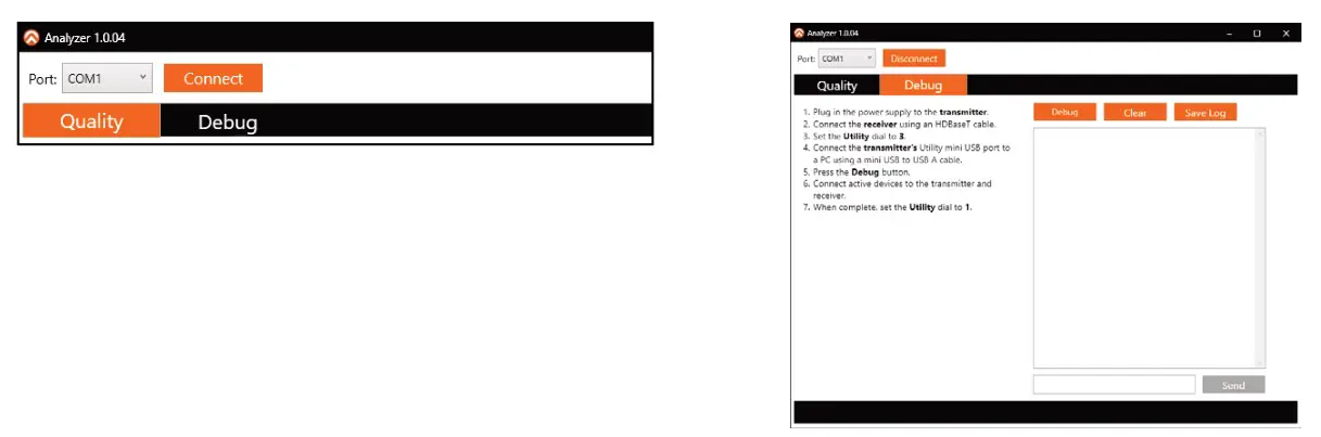 ATLONA AT-HDR-EX-100CEA-KIT 4K HDR HDMI over 100 M HDBaseT TX RX with Ethernet - Click Debug on the menu bar