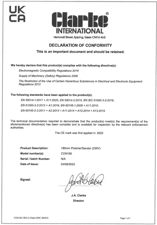 Clarke CON180 180mm Sander or Polisher - uk 1