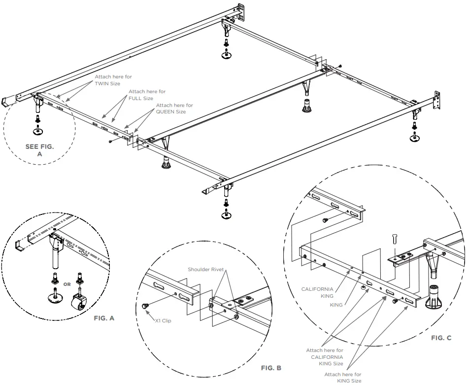 GLIDEAWAY TFQK 6 and TFQK 6G Steel Bed Frames - Fig 1