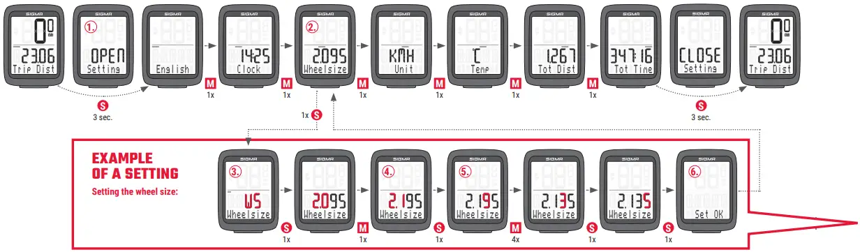 BC 10.0 WR Wired Sigma Sport Bike Computer - SETTINGS MENU