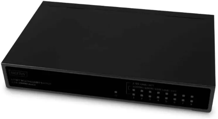 DIGITUS DN-80230 8-Port Multi-Gigabit Switch -. Front and Back Panels