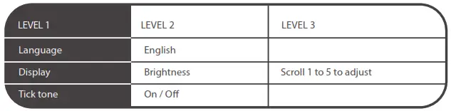 Tommee Tippee 1094S Digital Video Monitor - parent unit settings of menu options