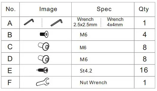 euroseats BUR.SLI Crank adjustable sit-stand frame 75 Installation Guide - Accessory list