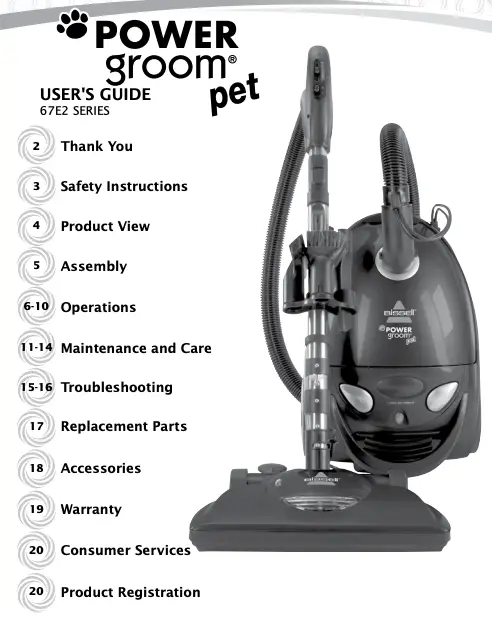 Bissell 67e2 Series Powergroom User Guide Bissell 67e2 Series Powergroom User Guide