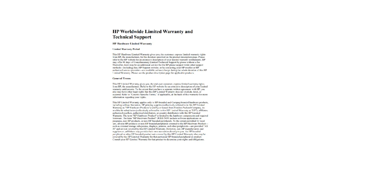 Hp Worldwide Warranty And Technical Support Information Hp Worldwide Warranty And Technical Support Information