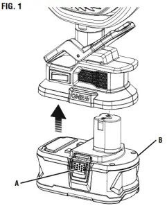 RYOBI 18 VOLT 4 in CLAMP FAN PCF02 - pestillo
