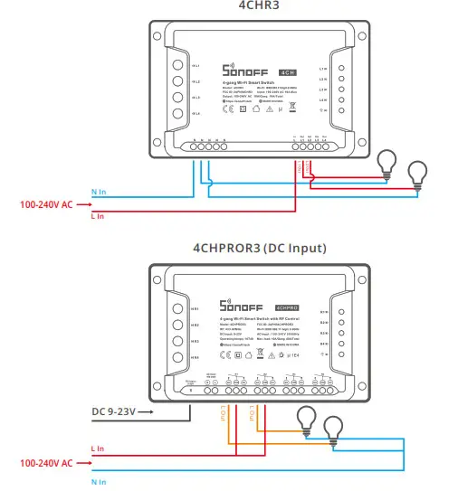 SONOFF 4CHPRO 4 Gang WiFi Smart- Wiring