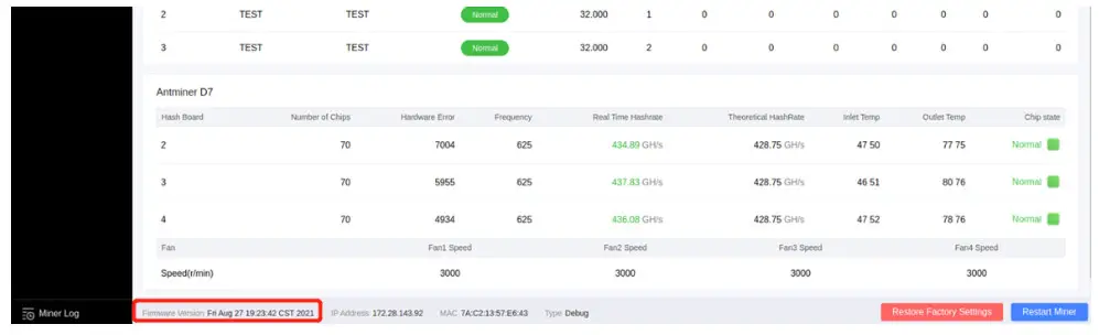 BITMAIN D7 1286GH S Antminer Server- Firmware Version