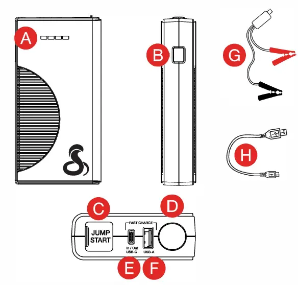 COBRA Starter 800A Lithium-Ion Jump Starter and Power Bank with Fast Charger USB FIG 1