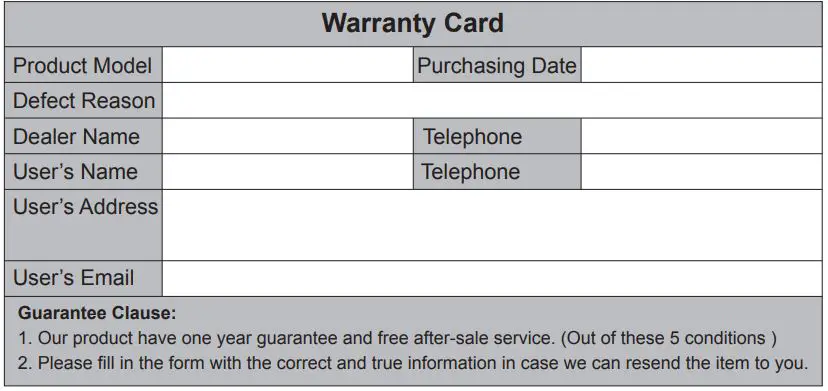 SVBONY Electronic Eyepiece Telescope Camera User Manual - Warranty Card