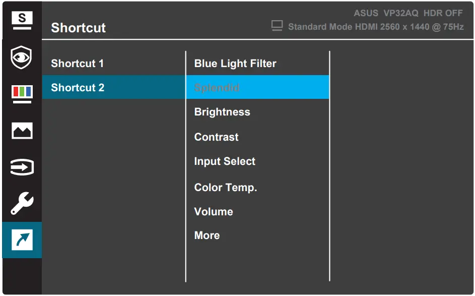 ASUS VP32A LCD Monitor 7. Shortcut B