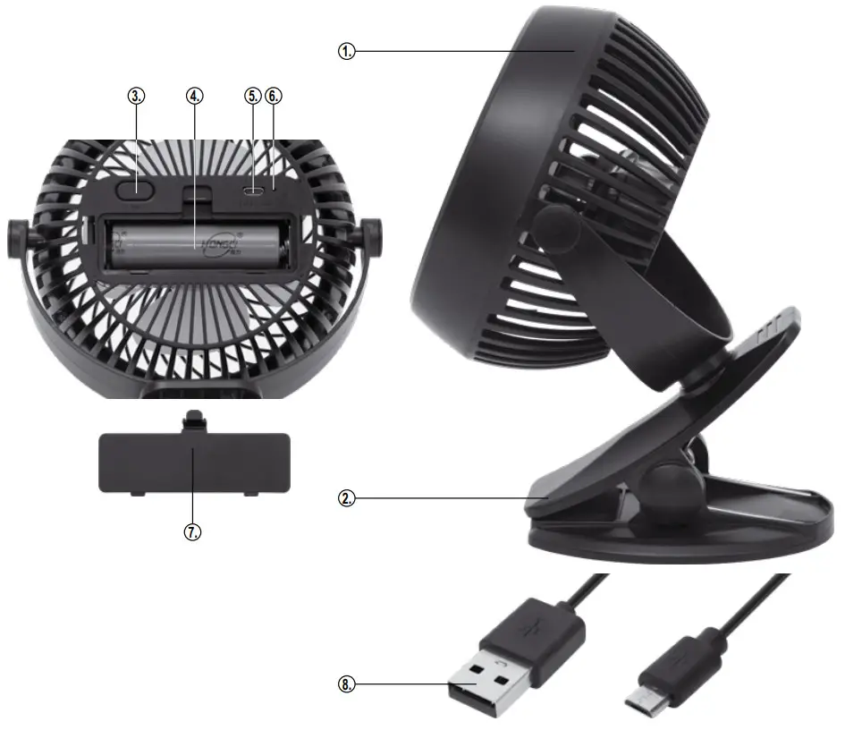 SOMOGYI CLF 10-BK Battery Powered Clip-on Fan - parts