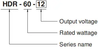 MEAN WELL HDR 60 Series 60W DIN R Ultra Slim Step Shape Rail - Model Encoding