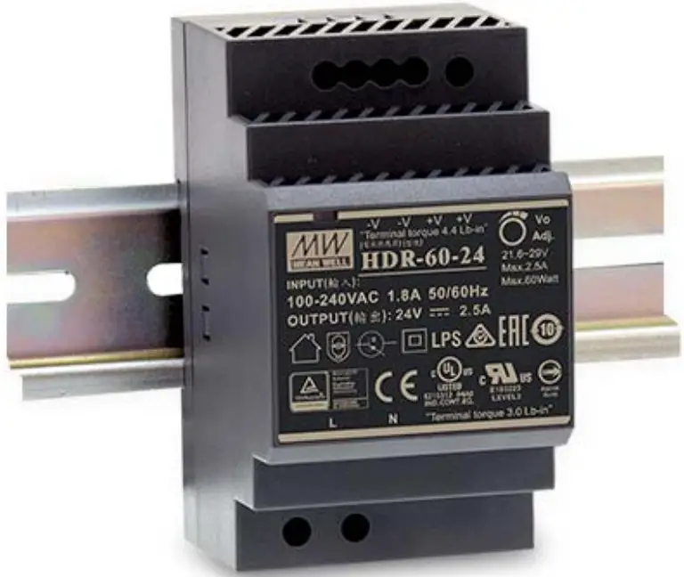 MEAN WELL HDR 60 Series 60W DIN R Ultra Slim Step Shape Rail