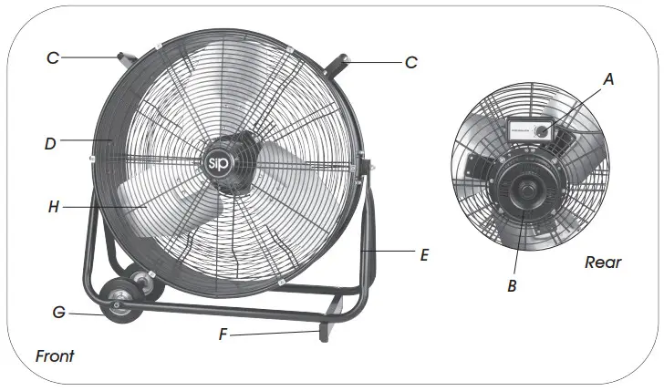 SIP INDUSTRIAL 05634 24 Inch Floor Standing Drum Fan - Figure 1