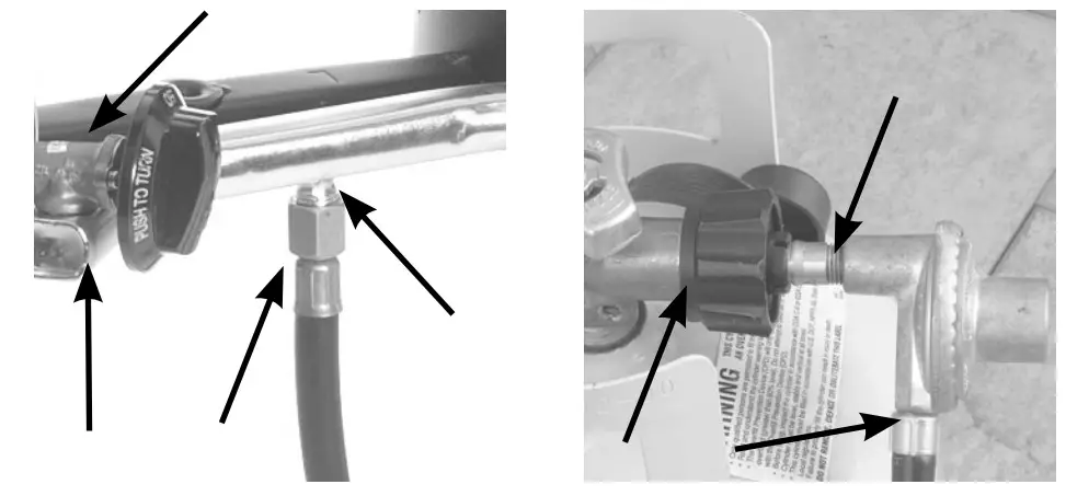 CAMP CHEF Single and Multiple Burner Outdoor LP Cooke -connections shown