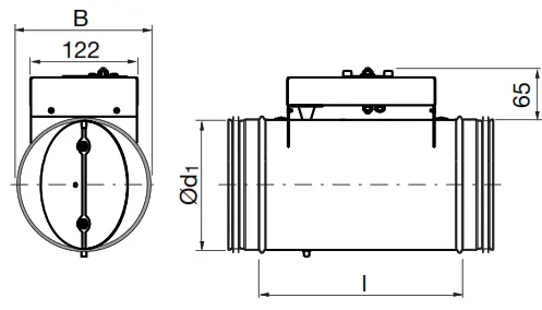 Lindab DAU Constant or Variable Flow Damper - Dimensions