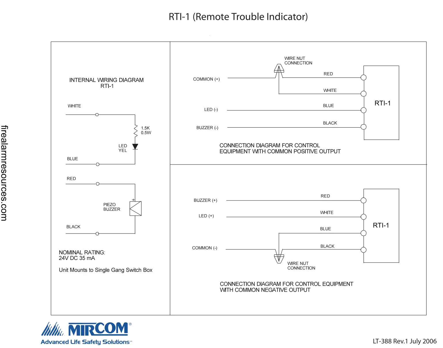 Mircom RTI-1 Fire Alarm Instructions