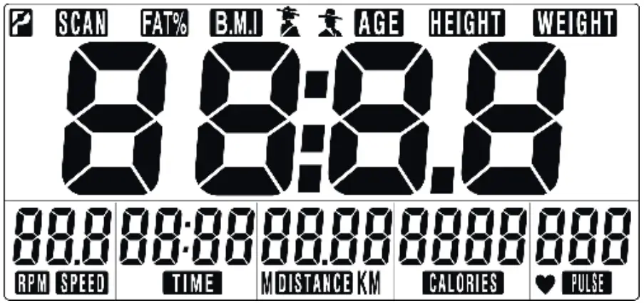 TUNTURI C20 Cross Trainer - LCD will display all segments as Drawing