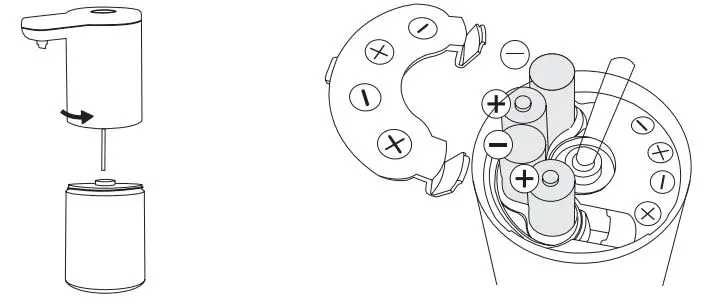 UMUZI UZ-PC-ADP01 Touchless Dispenser For Liquid Soap and Hand Gel - Inserting replacing the batteries