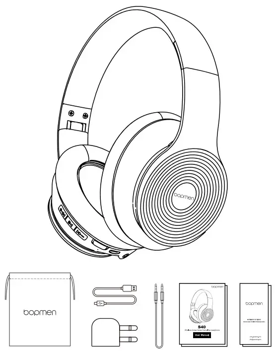 bopmen S40 Wireless Active Noise Cancelling Headphones - What s in the box