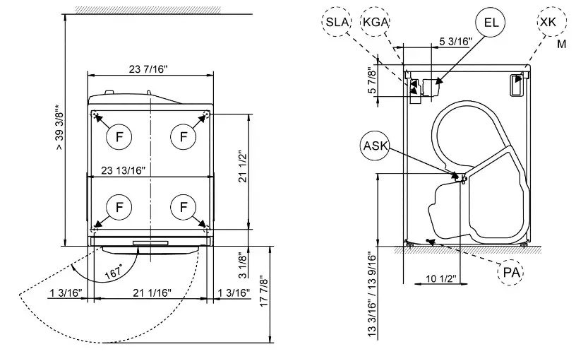 Miele PDR 908 HP Heat-Pump Dryer - Machine dimensions 2
